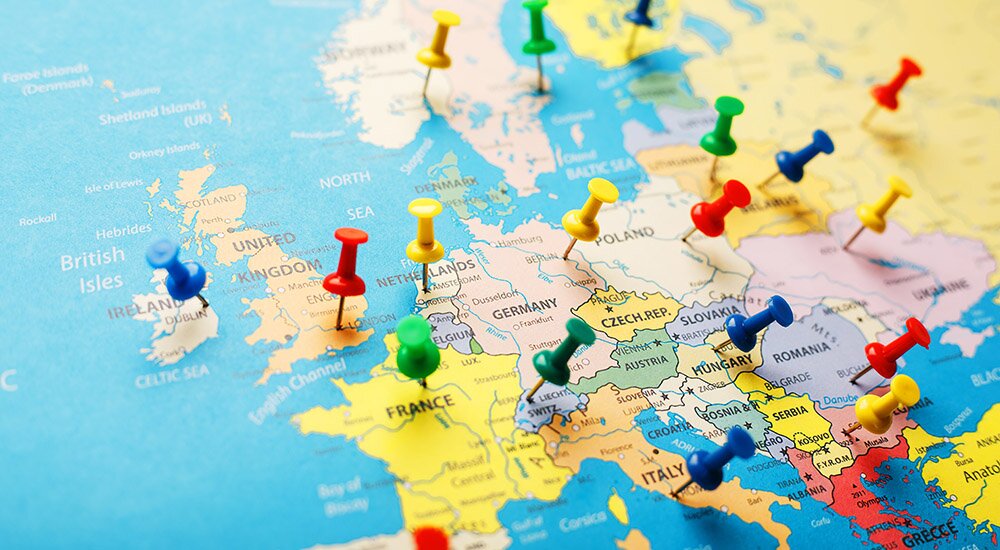 On the map of Europe, the colored buttons indicate the location and coordinates of the destination EU CSOs map